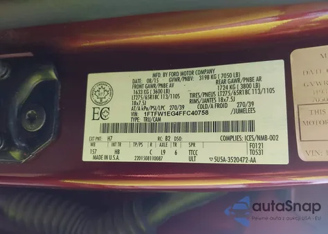 2015 Ford F150 Supercrew из США, поврежденный, VIN 1FTFW1EG4FFC40758